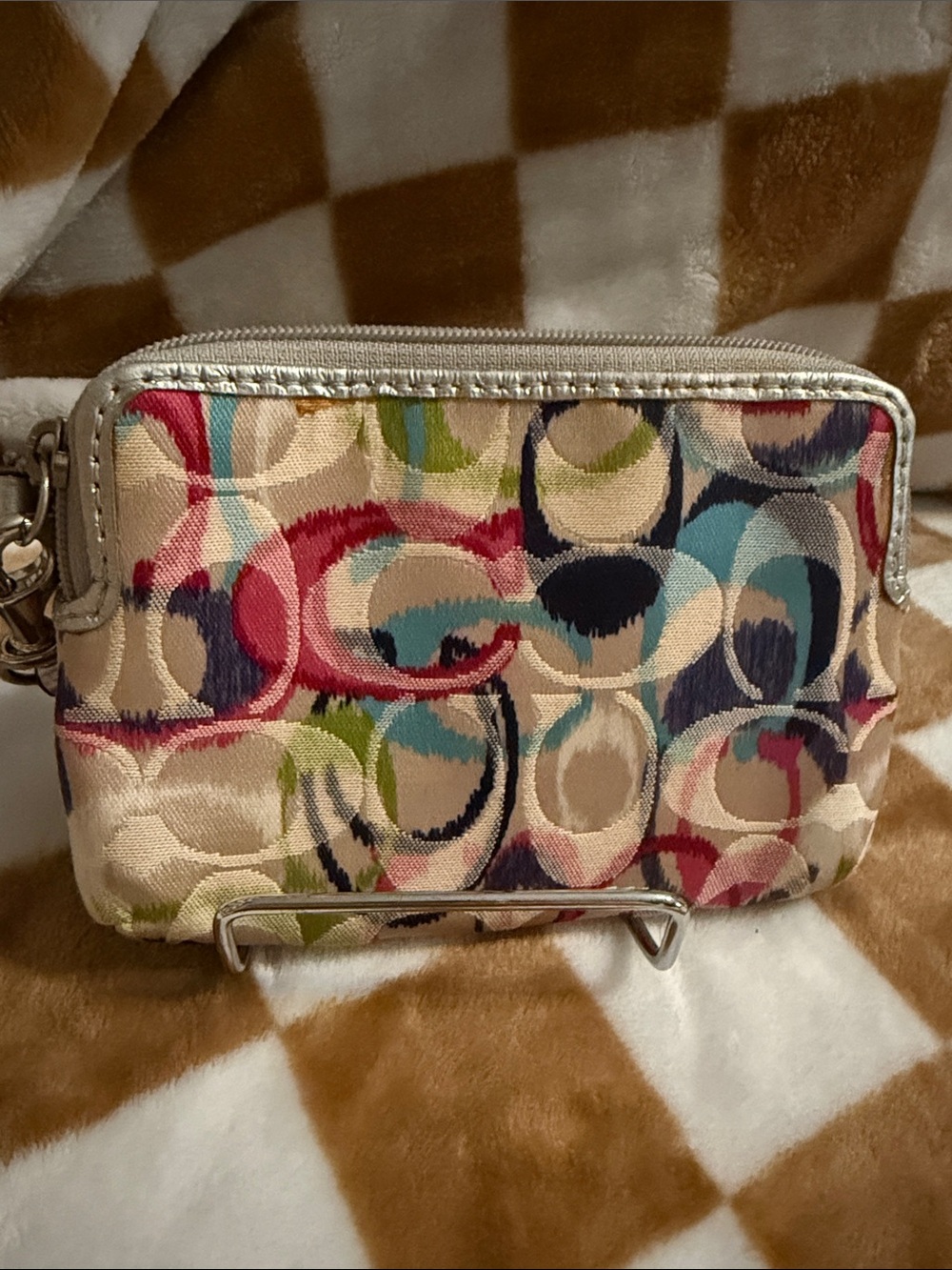 Coach Poppy Graffiti Ikat Signature Double Zip Wristlet preloved - Picture 2 of 16